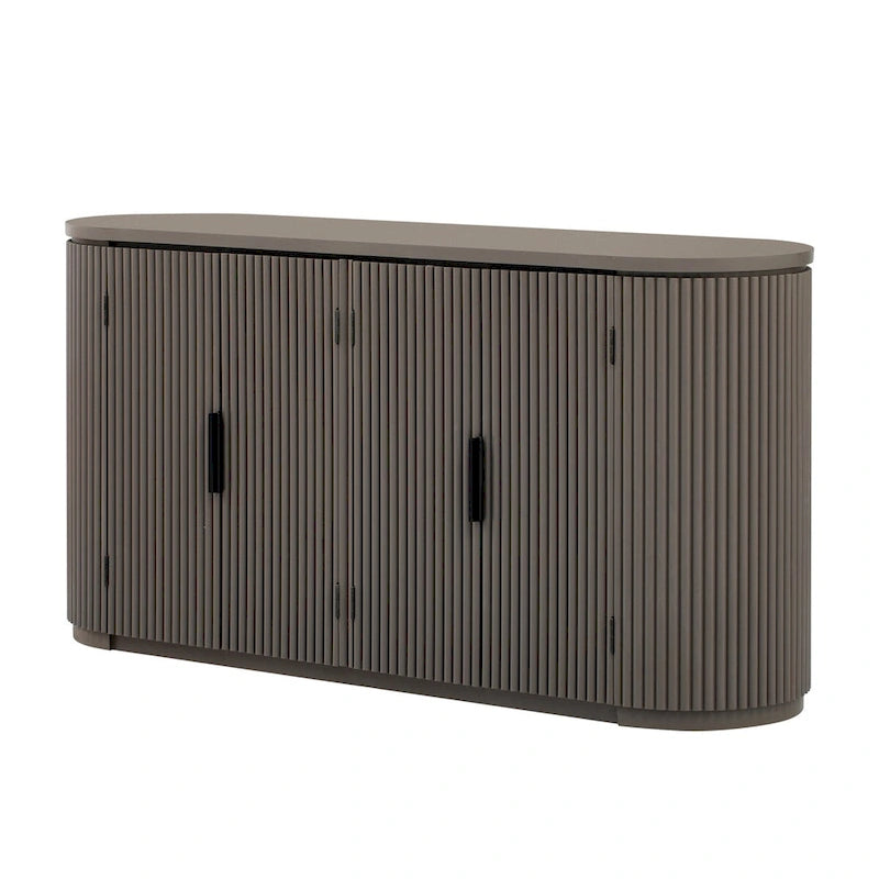 Vertical Striped Door Storage Cabinet with Metal Handles