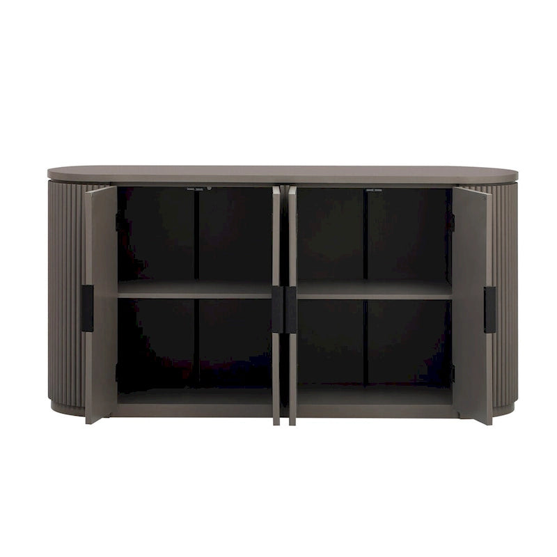 Vertical Striped Door Storage Cabinet with Metal Handles