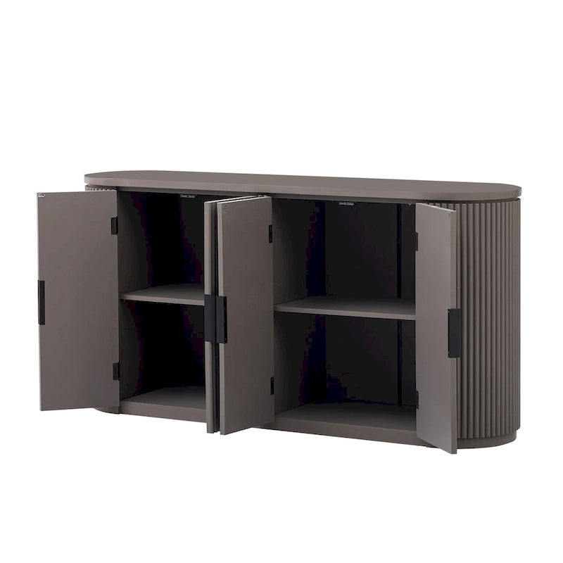 Vertical Striped Door Storage Cabinet with Metal Handles