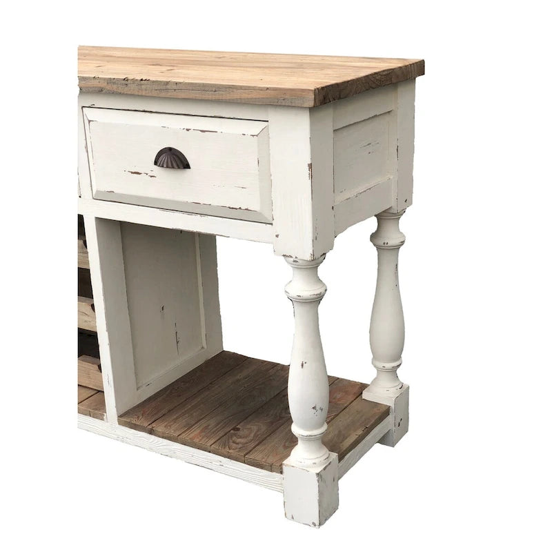 Farmhouse Console Wine Rack with Chalk White Finish and Natural Top