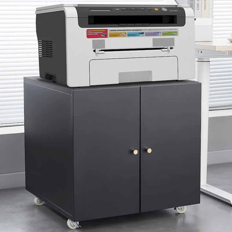 Black 2 Door Metal Copier Stand Mobile File Pedestal
