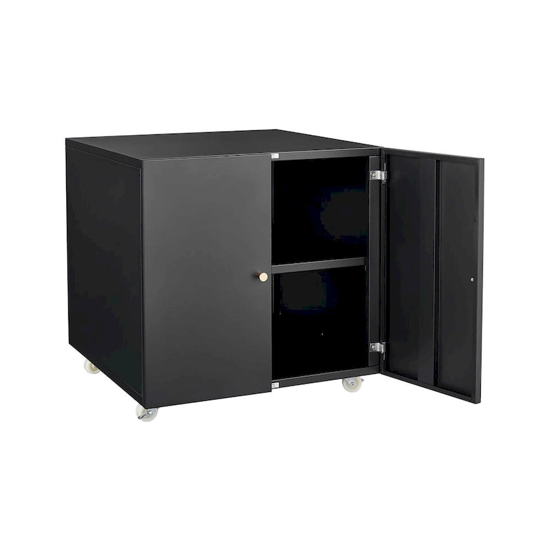Black 2 Door Metal Copier Stand Mobile File Pedestal