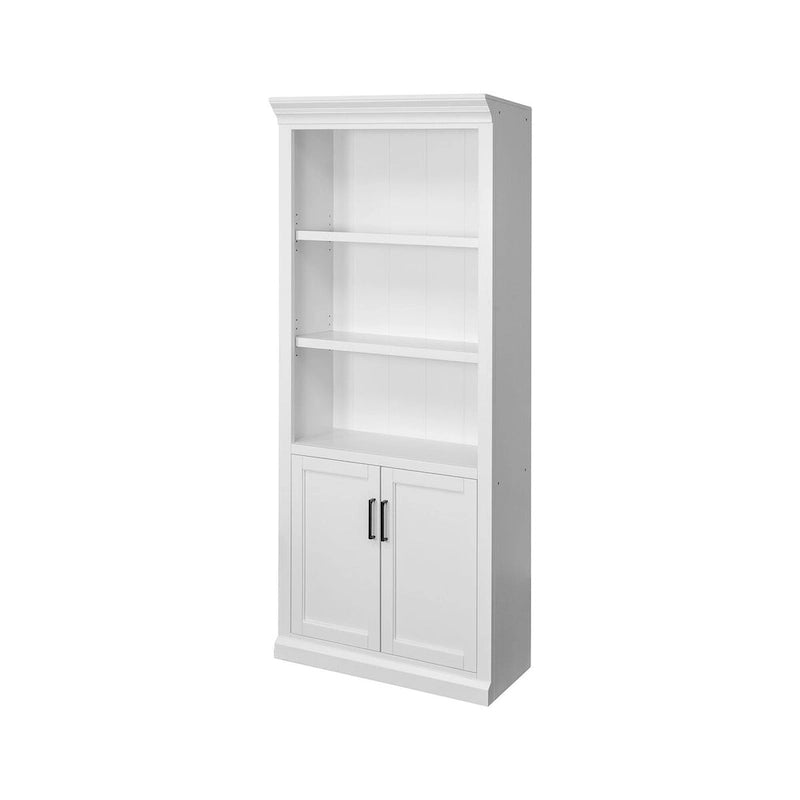 Modern Wood Lower Doors Bookcase with Storage, Fully Assembled, White