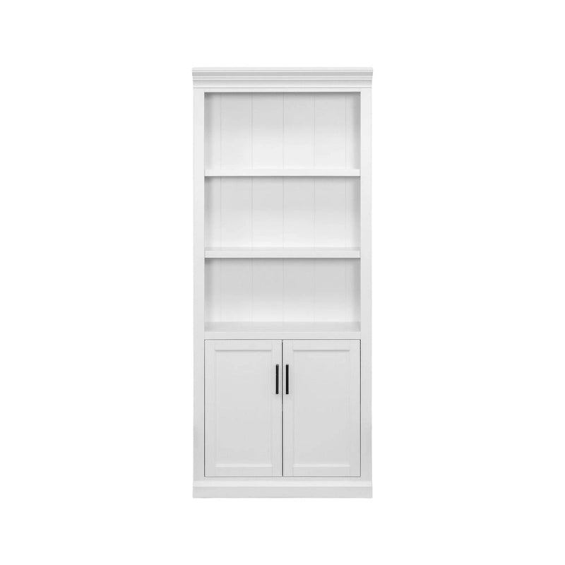 Modern Wood Lower Doors Bookcase with Storage, Fully Assembled, White
