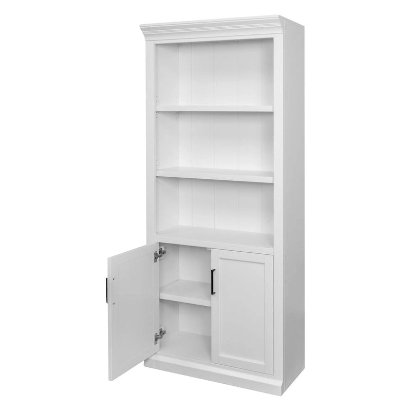 Modern Wood Lower Doors Bookcase with Storage, Fully Assembled, White