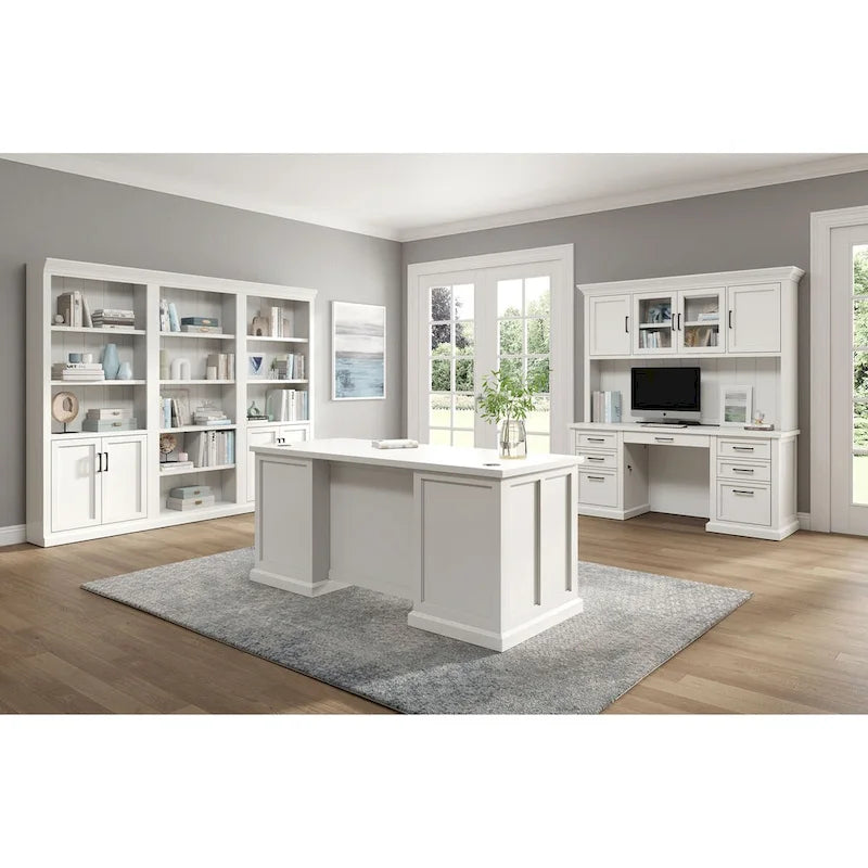Modern Wood Lower Doors Bookcase with Storage, Fully Assembled, White
