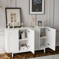 4-Door Intaglio Storage Cabinet with Pine Legs and Solid Wood Pulls