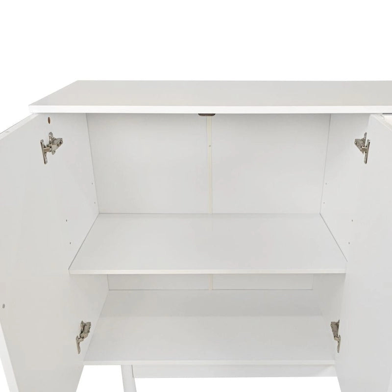 4-Door Intaglio Storage Cabinet with Pine Legs and Solid Wood Pulls