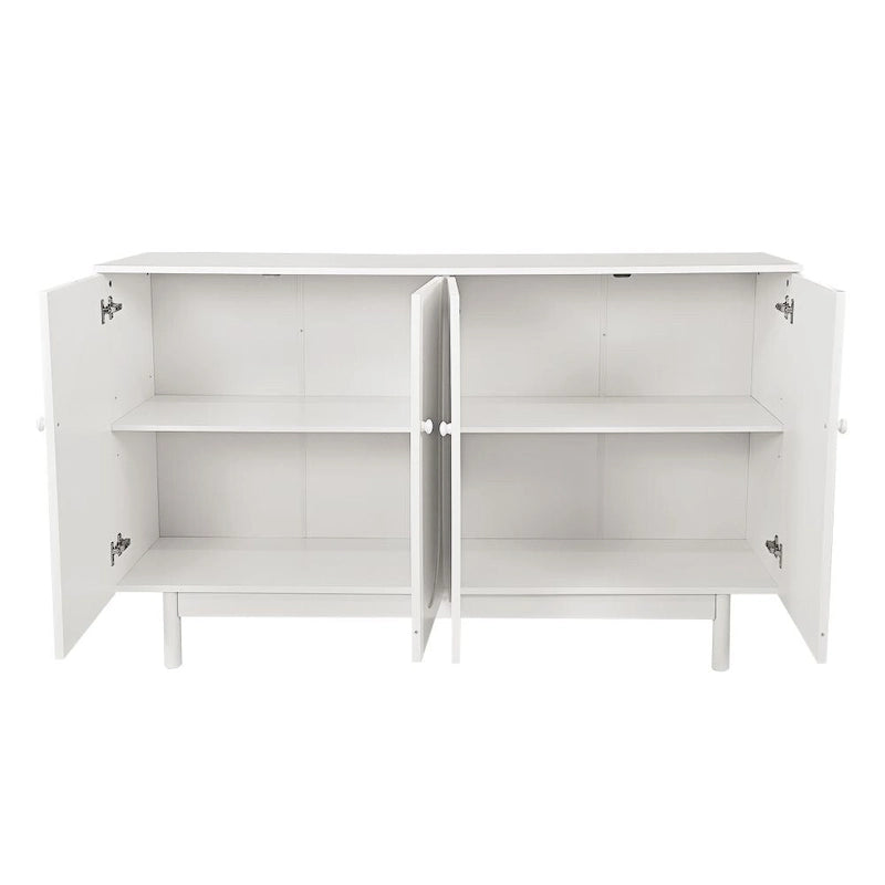 4-Door Intaglio Storage Cabinet with Pine Legs and Solid Wood Pulls