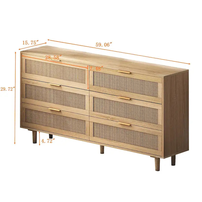 6-Drawers Rattan Storage Cabinet