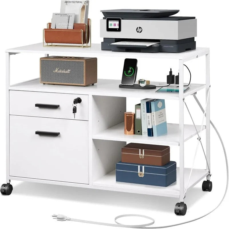 2-Drawer Locking File Cabinet with Charging Station