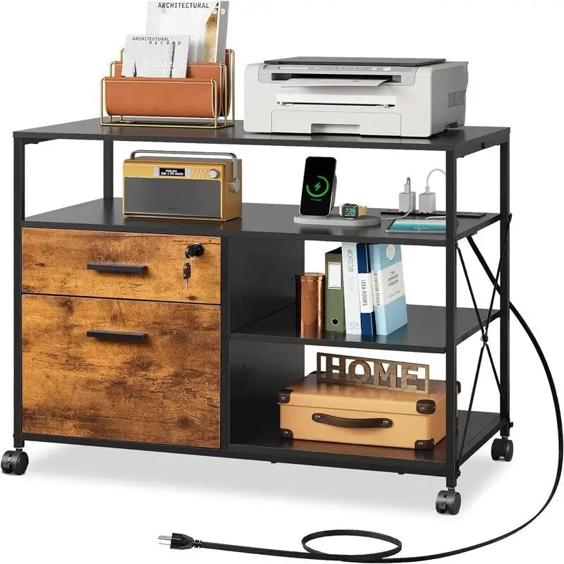 2-Drawer Locking File Cabinet with Charging Station