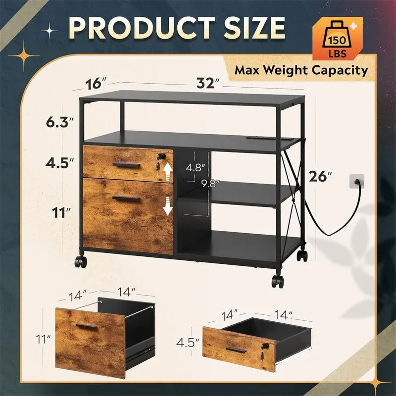 2-Drawer Locking File Cabinet with Charging Station