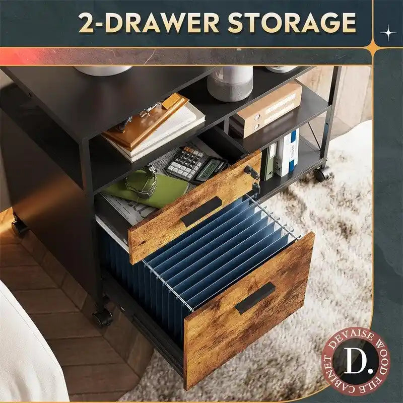 2-Drawer Locking File Cabinet with Charging Station
