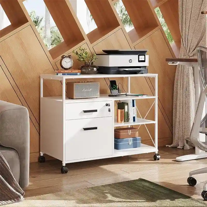 2-Drawer Locking File Cabinet with Charging Station