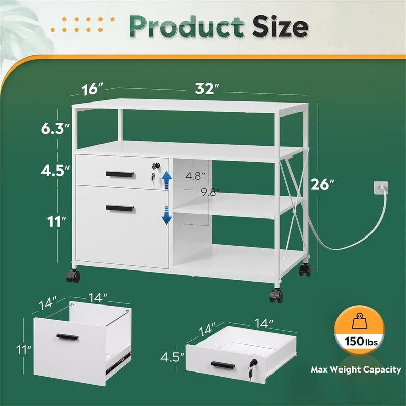 2-Drawer Locking File Cabinet with Charging Station