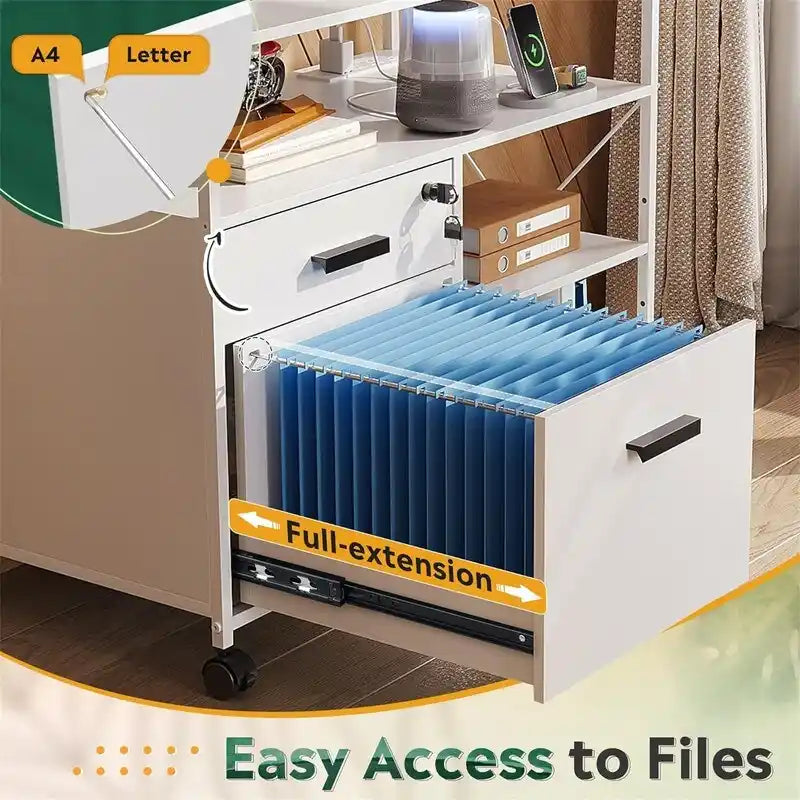 2-Drawer Locking File Cabinet with Charging Station