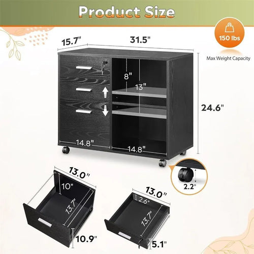 Meuble de classement en bois à 3 tiroirs - 15.7P x 31.3L x 24.7H