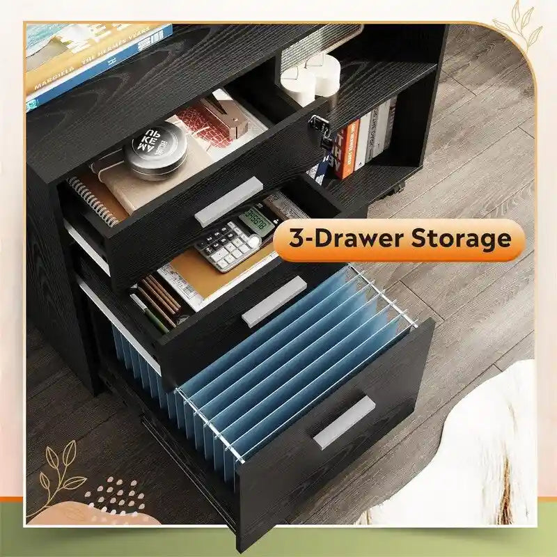 3-Drawer Wood File Cabinet - 15.7D x 31.3W x 24.7H