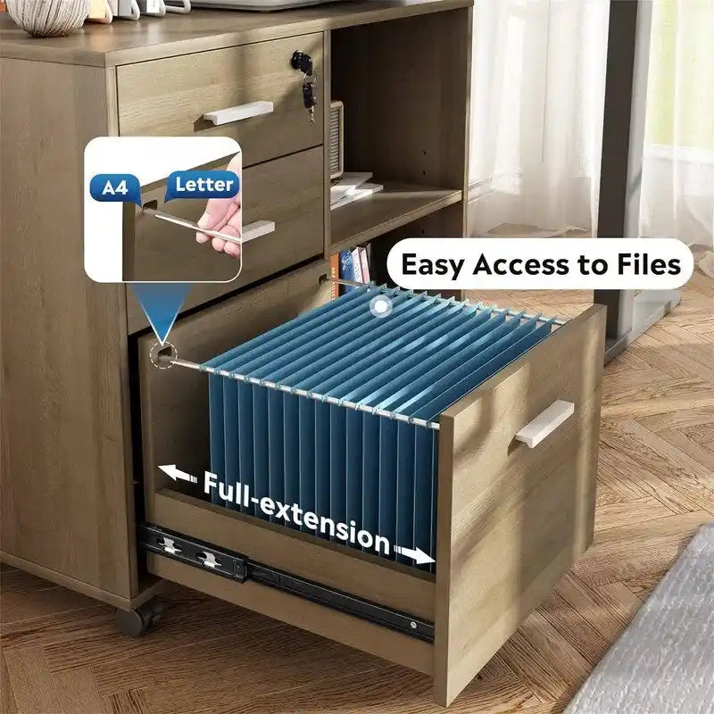 3-Drawer Wood File Cabinet - 15.7D x 31.3W x 24.7H