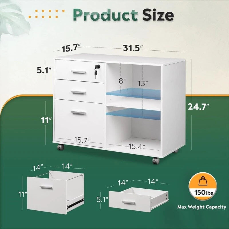 3-Drawer Wood File Cabinet - 15.7D x 31.3W x 24.7H