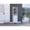 Linen Cabinet, Two Open Shelves, Single Door, Light Oak / White Finish