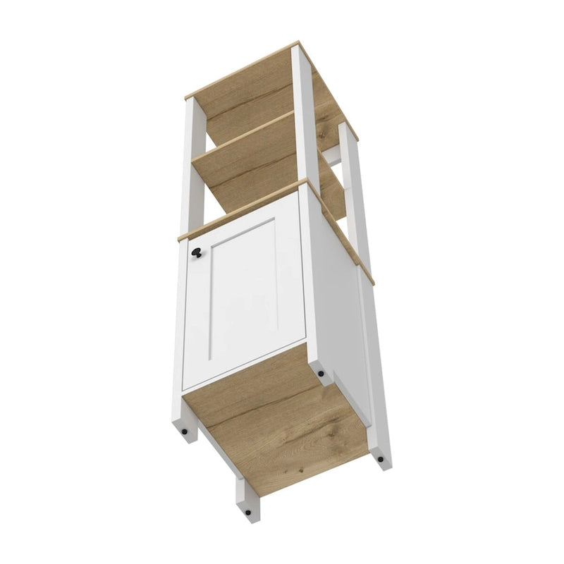 Linen Cabinet, Two Open Shelves, Single Door, Light Oak / White Finish