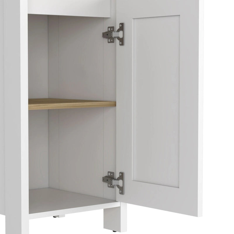 Linen Cabinet, Two Open Shelves, Single Door, Light Oak / White Finish