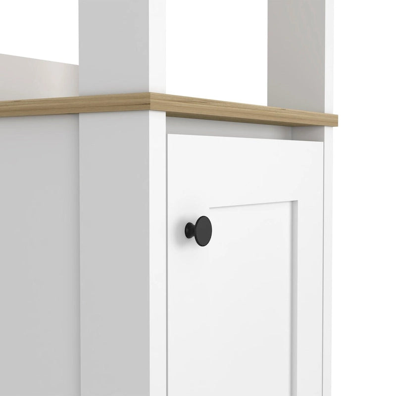 Linen Cabinet, Two Open Shelves, Single Door, Light Oak / White Finish