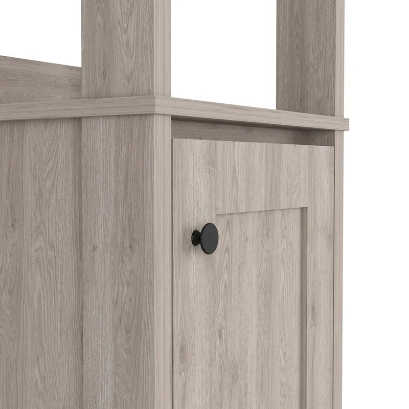 Linen Cabinet, Two Open Shelves, Single Door, Light Oak / White Finish