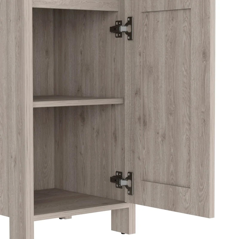 Linen Cabinet, Two Open Shelves, Single Door, Light Oak / White Finish