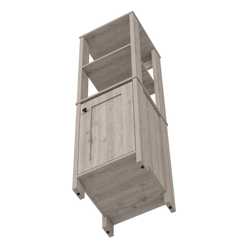 Linen Cabinet, Two Open Shelves, Single Door, Light Oak / White Finish