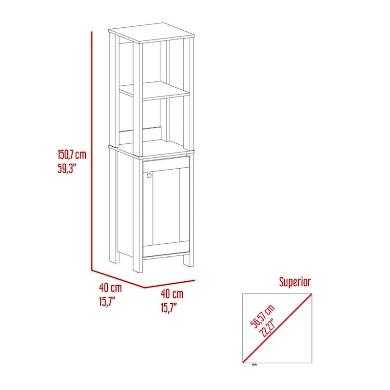 Linen Cabinet, Two Open Shelves, Single Door, Light Oak / White Finish