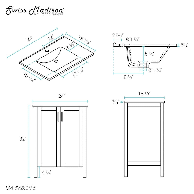 24" Bathroom Vanity in Matte Black
