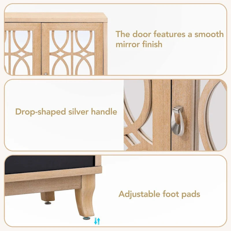 Sideboard with Glass Doors and Silver Handle for Living Room