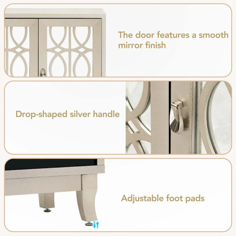 Sideboard with Glass Doors and Silver Handle for Living Room