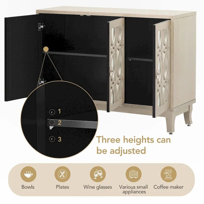 Sideboard with Glass Doors and Silver Handle for Living Room