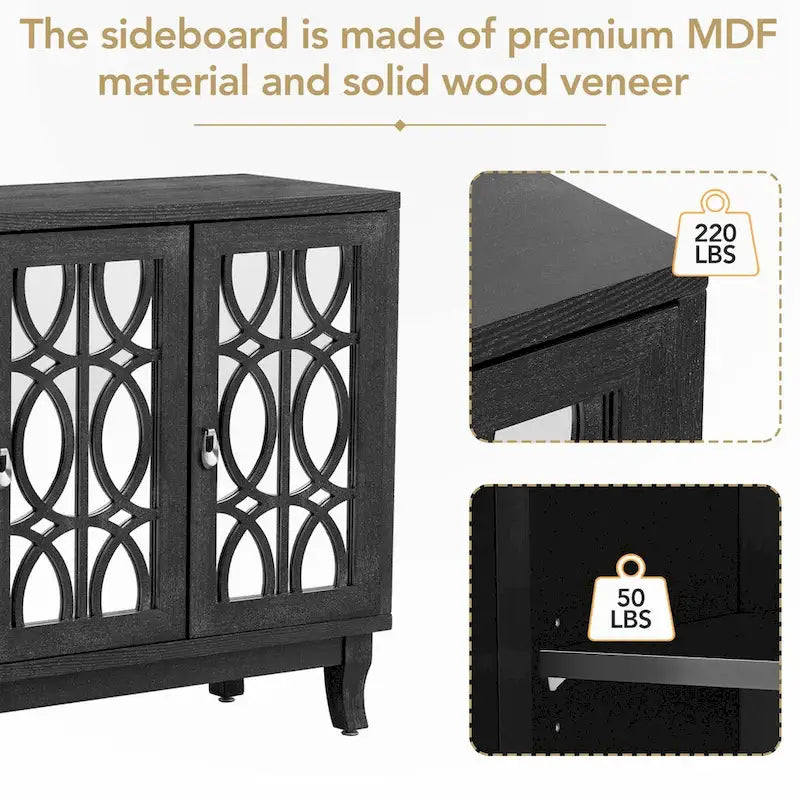 Sideboard with Glass Doors and Silver Handle for Living Room