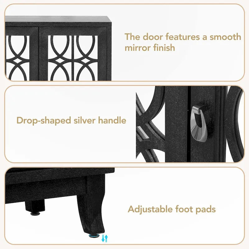 Sideboard with Glass Doors and Silver Handle for Living Room