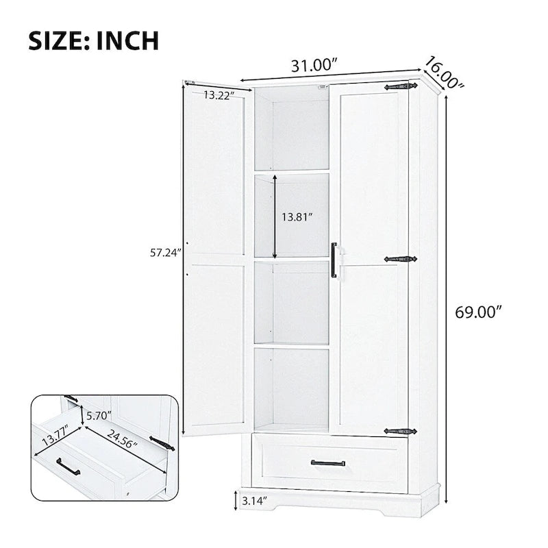 Tall Bathroom Storage Cabinet with Two Doors and One Drawer
