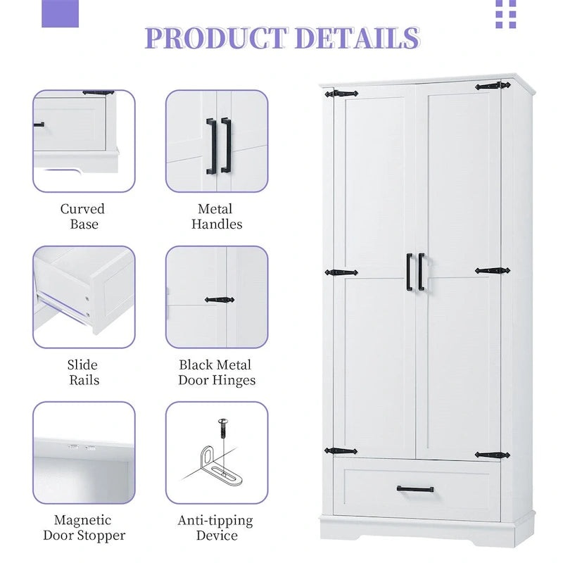 Tall Bathroom Storage Cabinet with Two Doors and One Drawer