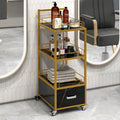 Salon Storage Trolley Cart with Lockable Wheels, Metal Frame & Marbled Board Drawer